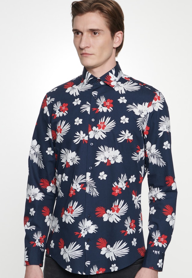 Shaped Chemise Business Floral in Bleu Foncé |  Seidensticker Onlineshop