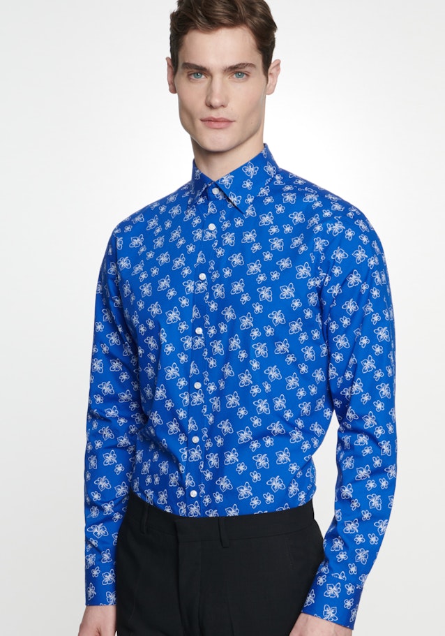 Popeline Business Hemd in Shaped mit Covered-Button-Down-Kragen in Mittelblau |  Seidensticker Onlineshop