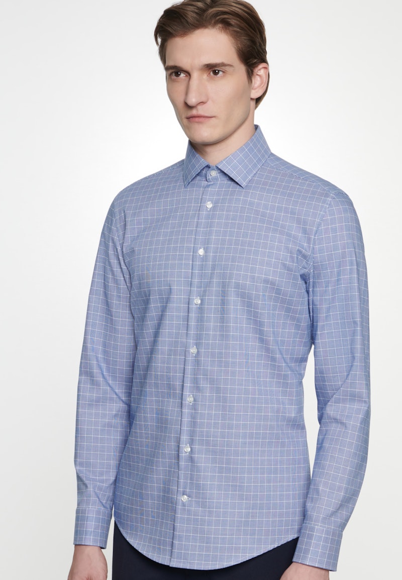 Easy-iron Glencheck Business Shirt in Shaped with Kent-Collar