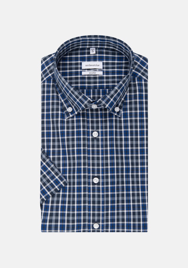 Bügelfreies Popeline Kurzarm Business Hemd in Shaped mit Button-Down-Kragen in Mittelblau | Seidensticker Onlineshop