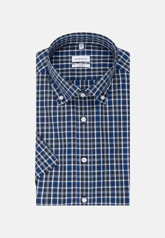 Non-iron Poplin Short sleeve Business Shirt in Shaped with Button-Down-Collar in Medium Blue | Seidensticker Onlineshop