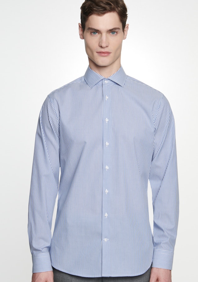 Non-iron Poplin Business Shirt in Shaped with Kent-Collar in Medium Blue |  Seidensticker Onlineshop