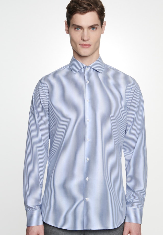 Non-iron Poplin Business Shirt in Shaped with Kent-Collar in Medium Blue |  Seidensticker Onlineshop