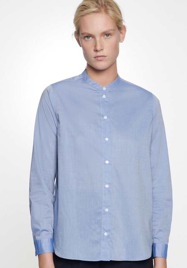 Regular fit Stehkragenbluse Uni in Hellblau | Seidensticker Onlineshop