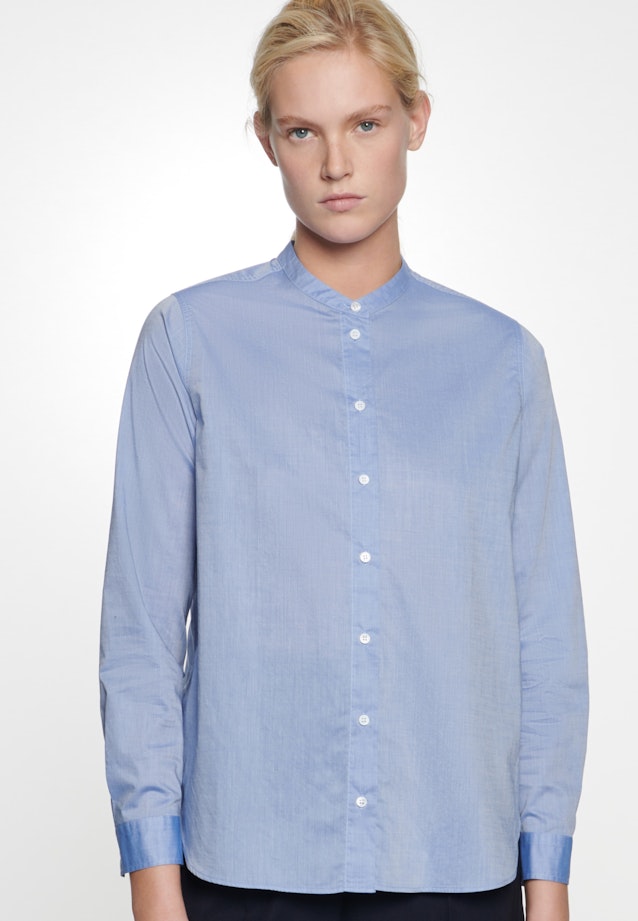 Regular fit Stehkragenbluse Uni in Hellblau |  Seidensticker Onlineshop