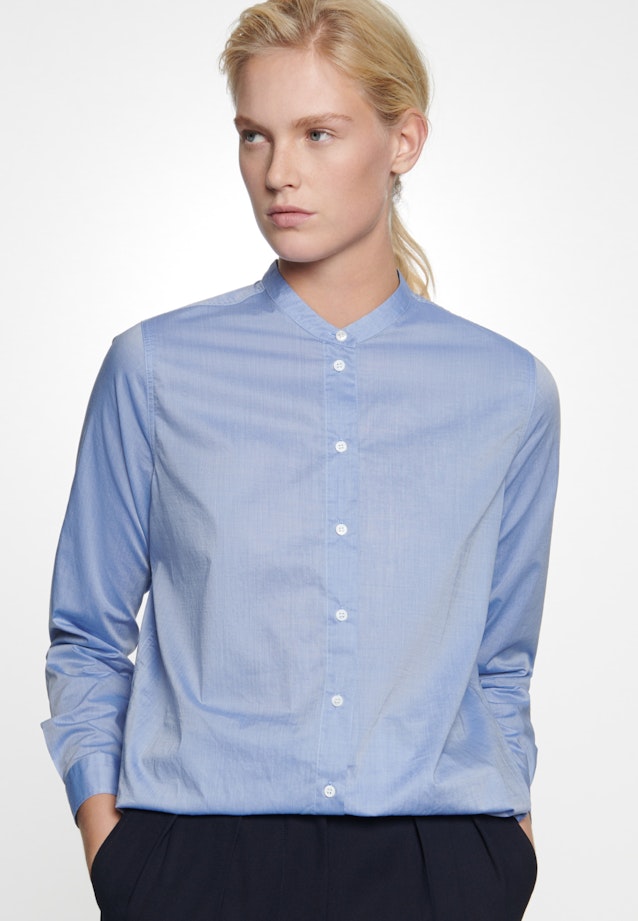Regular fit Stehkragenbluse Uni in Hellblau |  Seidensticker Onlineshop