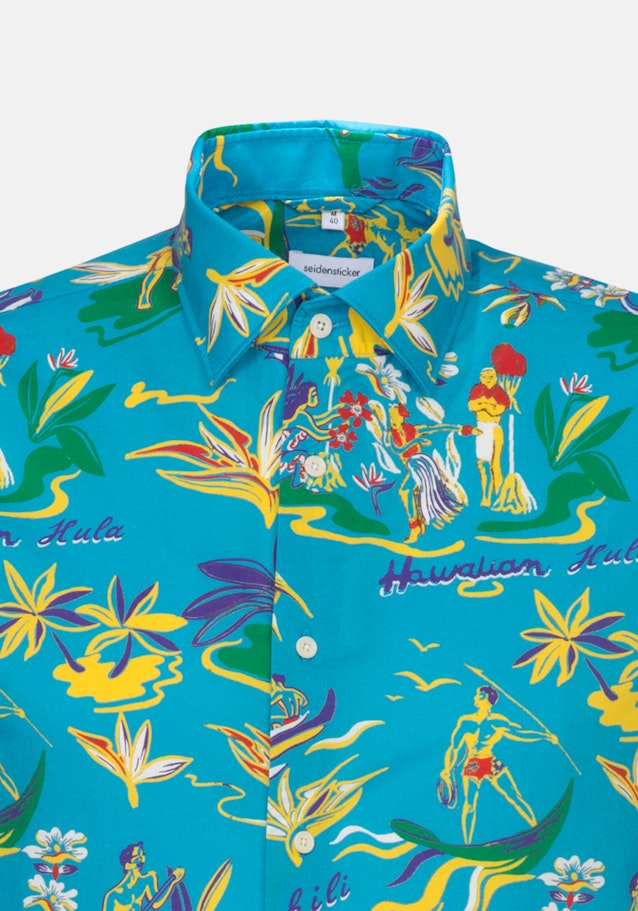 Popeline Korte mouwen Business overhemd in Shaped with Kentkraag in Turquoise/Petrol |  Seidensticker Onlineshop