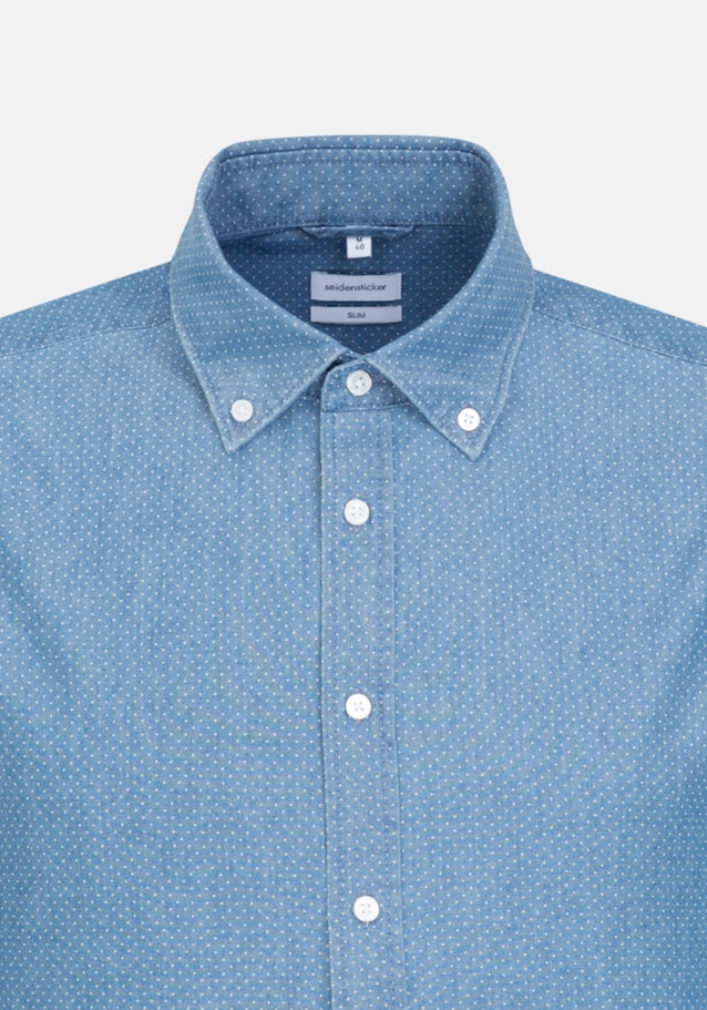 Chambray Business Hemd in Slim mit Button-Down-Kragen in Mittelblau |  Seidensticker Onlineshop
