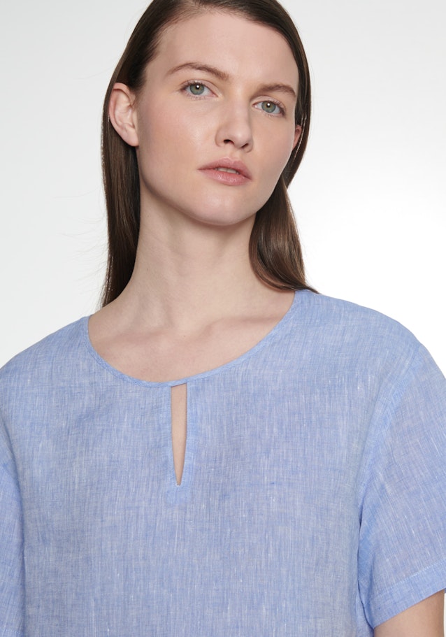 Korte mouwen Linnen Shirtblouse in Middelmatig Blauw |  Seidensticker Onlineshop