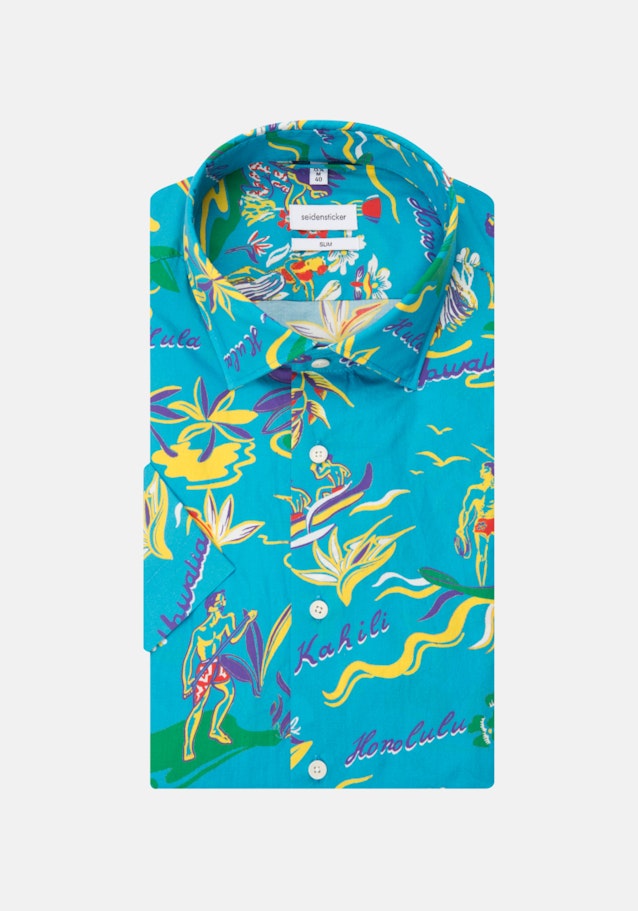 Poplin Short sleeve Business Shirt in Slim with Kent-Collar in Turquoise | Seidensticker Onlineshop