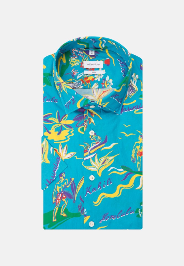Popeline Korte mouwen Business overhemd in Slim with Kentkraag in Turquoise/Petrol |  Seidensticker Onlineshop