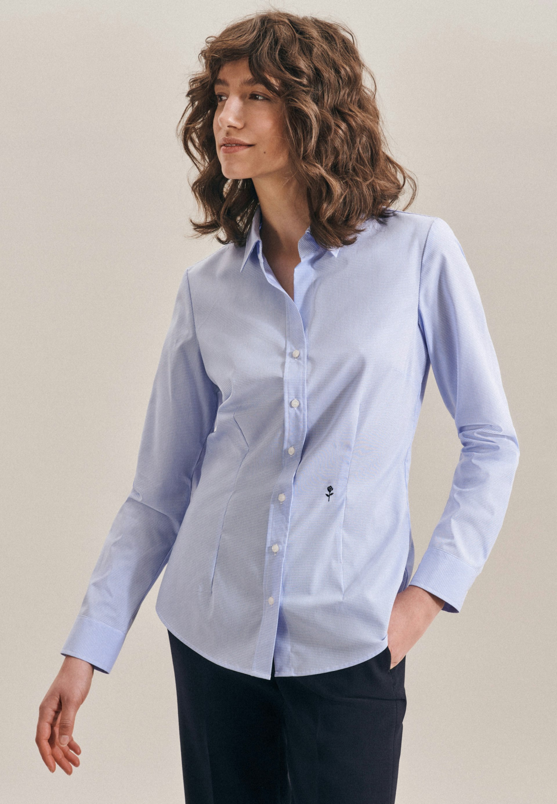 Women Non-iron Poplin Shirt Blouse light blue