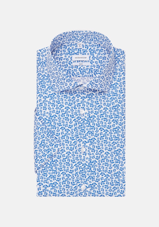 Popeline Korte mouwen Business overhemd in Slim with Kentkraag in Middelmatig Blauw |  Seidensticker Onlineshop