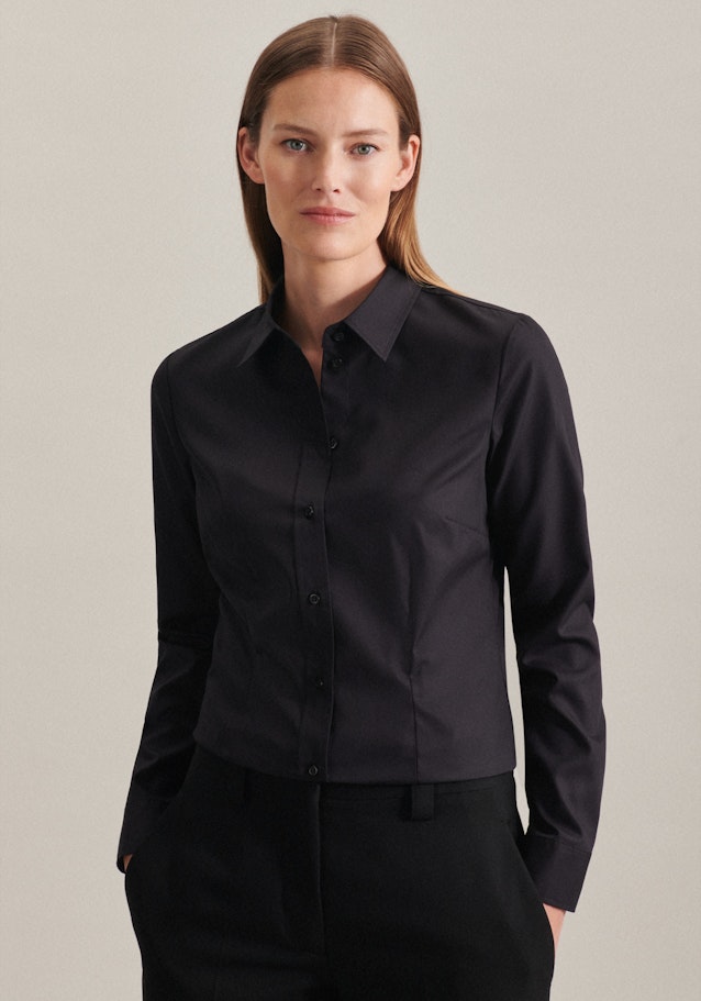Non-iron Poplin Shirt Blouse in Black | Seidensticker Onlineshop