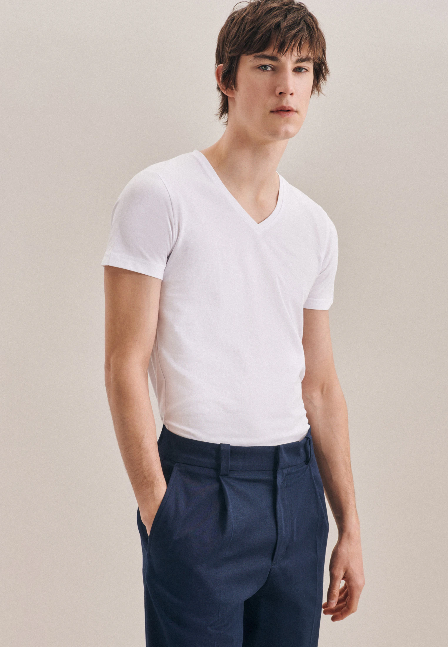 V-Neck Unterzieh-T-Shirt Weiß L