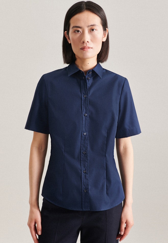 Non-iron Short sleeve Poplin Shirt Blouse in Dark Blue | Seidensticker online shop