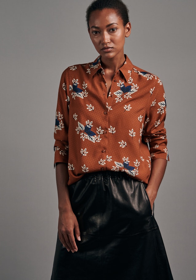 Long sleeve Jacquard Shirt Blouse in Orange |  Seidensticker Onlineshop
