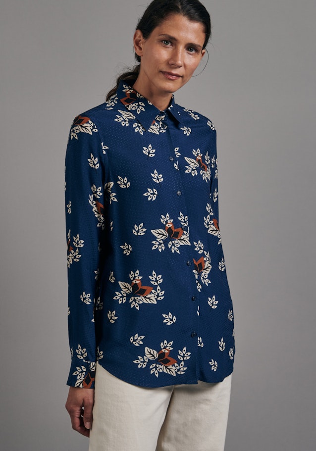 Long sleeve Jacquard Shirt Blouse in Medium Blue | Seidensticker Onlineshop