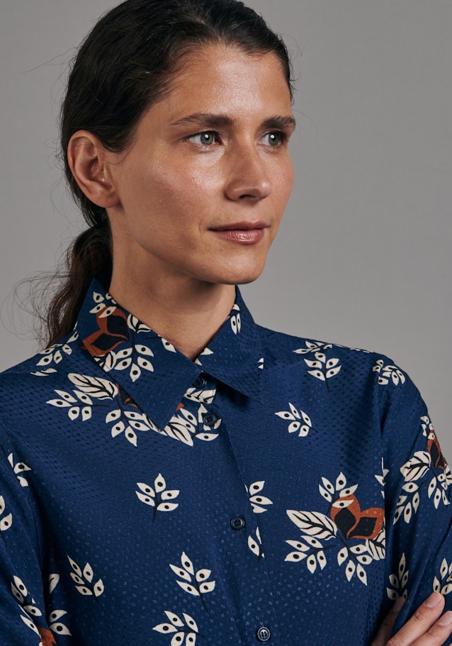 Long sleeve Jacquard Shirt Blouse in Medium Blue |  Seidensticker Onlineshop