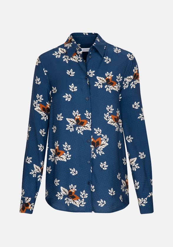 Long sleeve Jacquard Shirt Blouse in Medium Blue |  Seidensticker Onlineshop