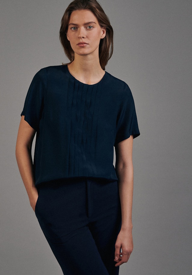 Korte mouwen Voile Shirtblouse in Donkerblauw |  Seidensticker Onlineshop