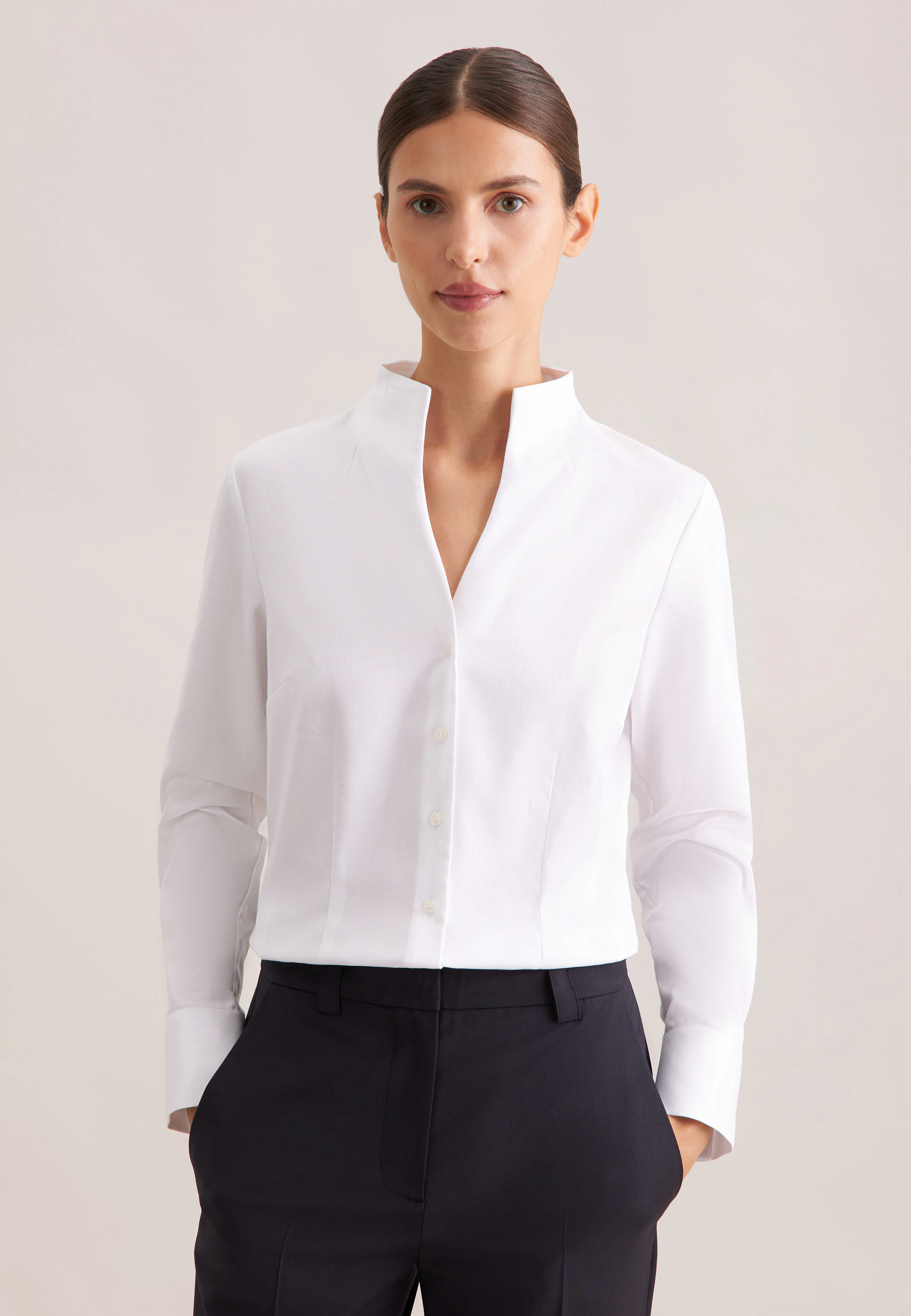 Kelchkragenbluse aus Twill slim fit Weiß 40