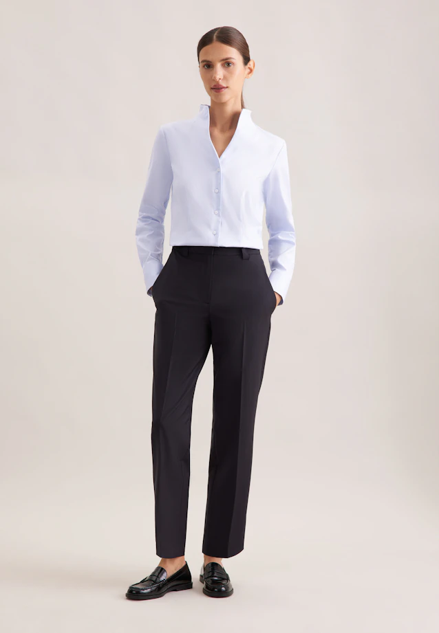 Blouse col calice en twill slim in Bleu Clair |  Seidensticker Onlineshop