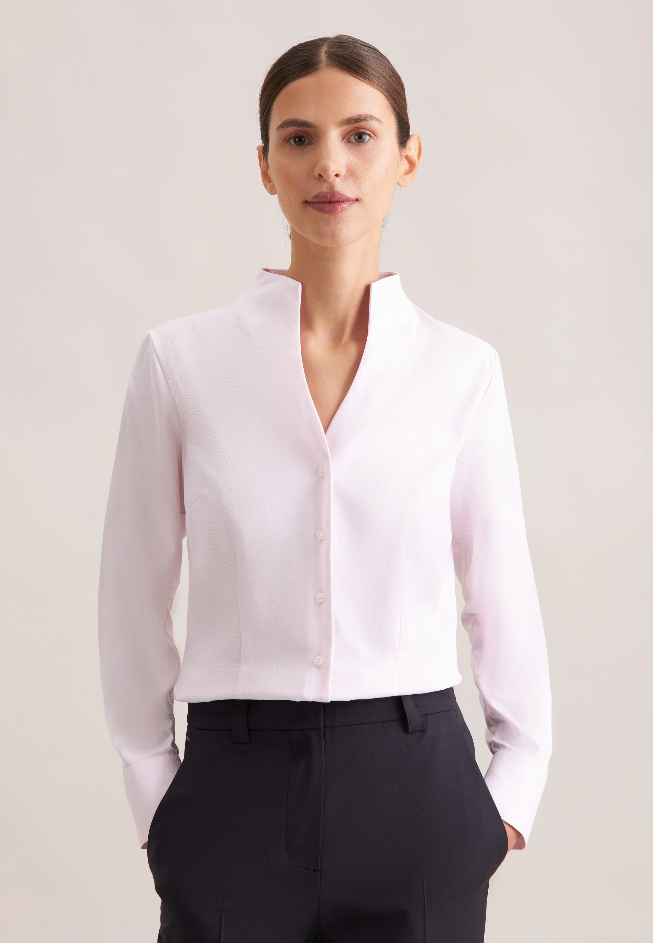 Kelchkragenbluse aus Twill slim fit Rosa/Pink 48