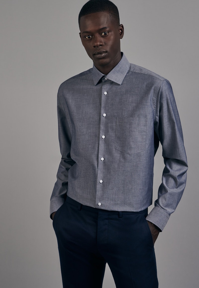 Non-iron Chambray Business Shirt in Regular with Kent-Collar