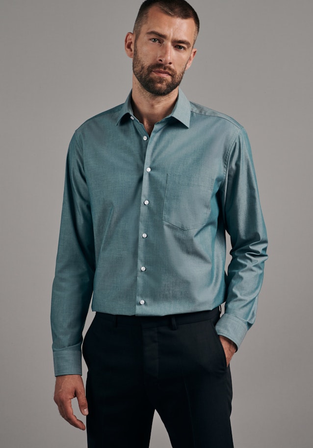 Non-iron Chambray Business Shirt in Regular with Kent-Collar in Green |  Seidensticker Onlineshop