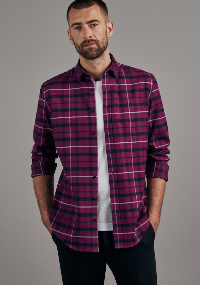 Flanell Business Hemd in Slim mit Button-Down-Kragen in Rosa/Pink |  Seidensticker Onlineshop
