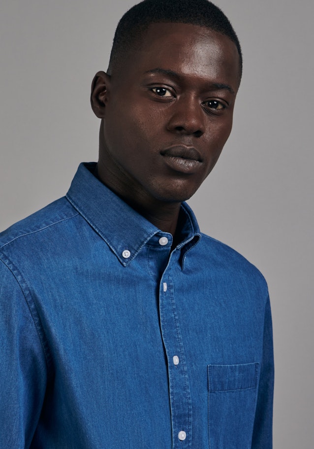 Business Shirt in Slim with Button-Down-Collar in Medium Blue |  Seidensticker Onlineshop