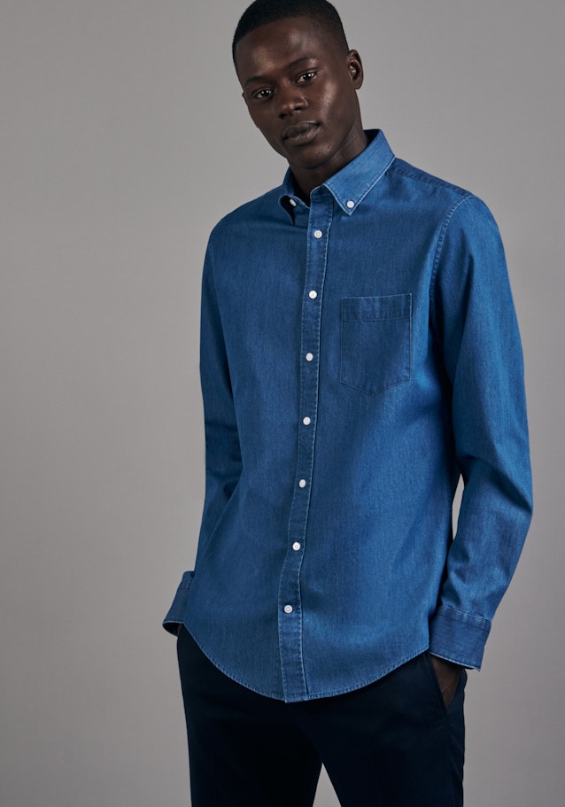 Business overhemd in Slim with Button-Down-Kraag in Middelmatig Blauw |  Seidensticker Onlineshop