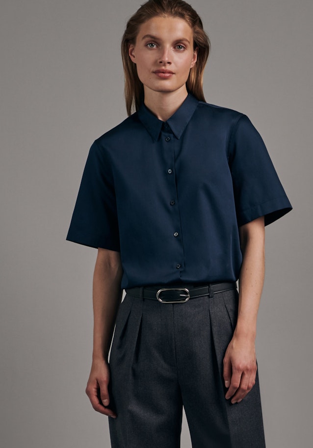 Short sleeve Satin Shirt Blouse in Dark Blue |  Seidensticker Onlineshop