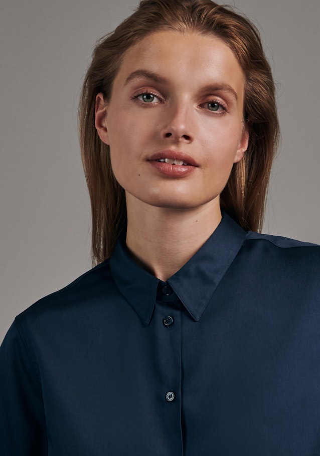 Short sleeve Satin Shirt Blouse in Dark Blue |  Seidensticker Onlineshop