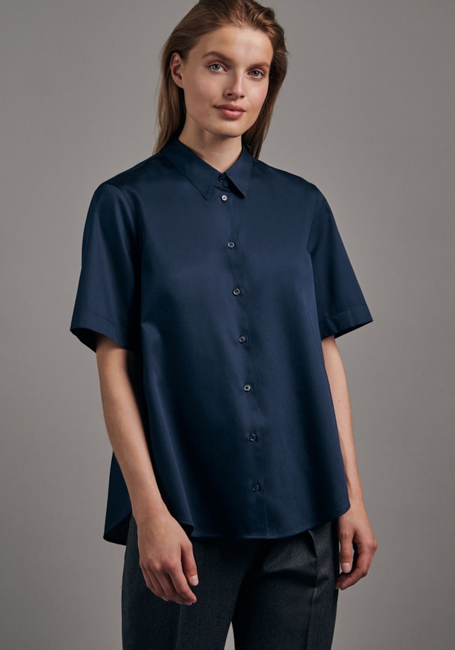 korte arm Satin Shirtblouse in Donkerblauw |  Seidensticker Onlineshop