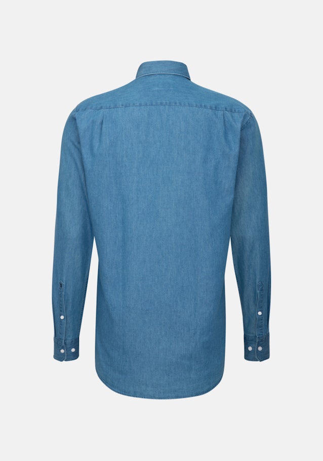 Denim Business Hemd in Regular mit Button-Down-Kragen in Mittelblau |  Seidensticker Onlineshop