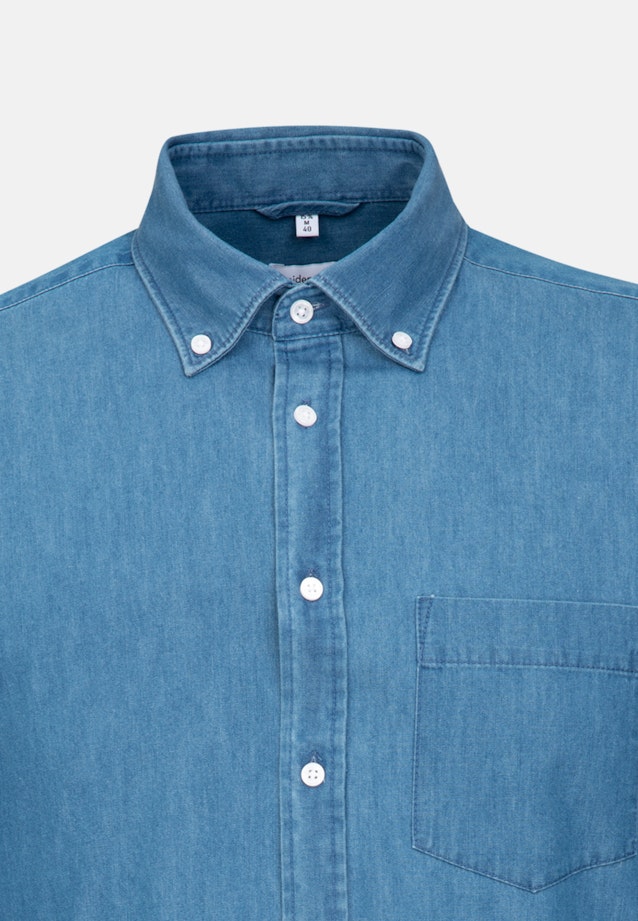 Denim Business Hemd in Regular mit Button-Down-Kragen in Mittelblau |  Seidensticker Onlineshop