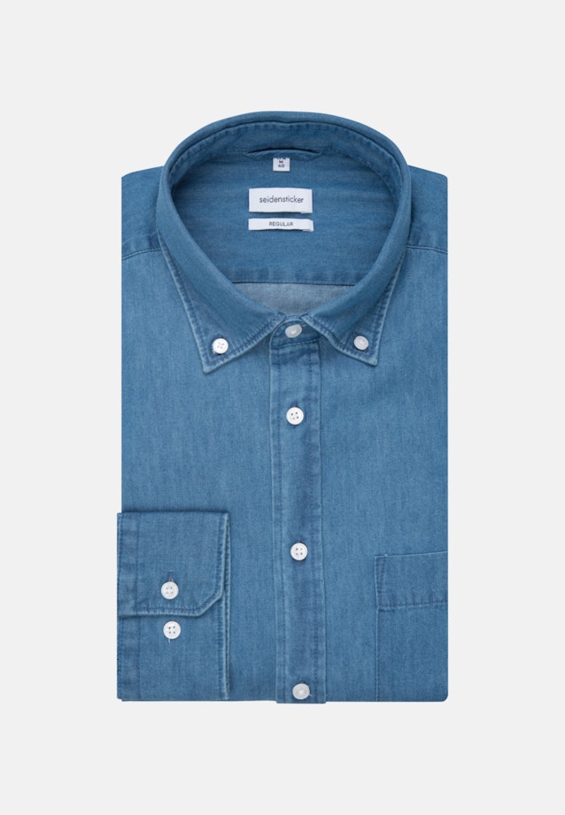 Denim Business Hemd in Regular mit Button-Down-Kragen in Mittelblau |  Seidensticker Onlineshop