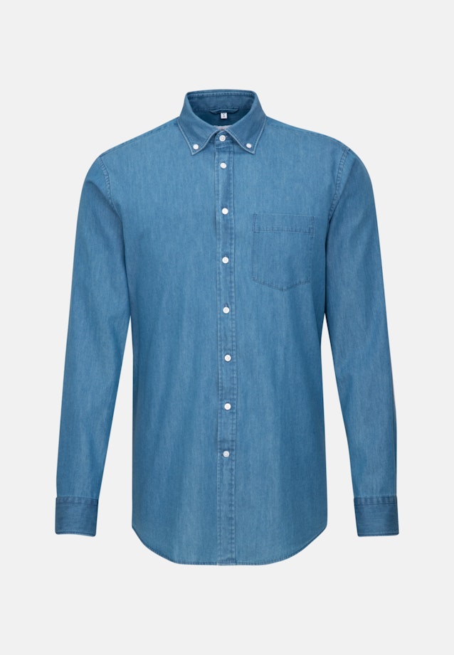 Denim Business Hemd in Regular mit Button-Down-Kragen in Mittelblau |  Seidensticker Onlineshop