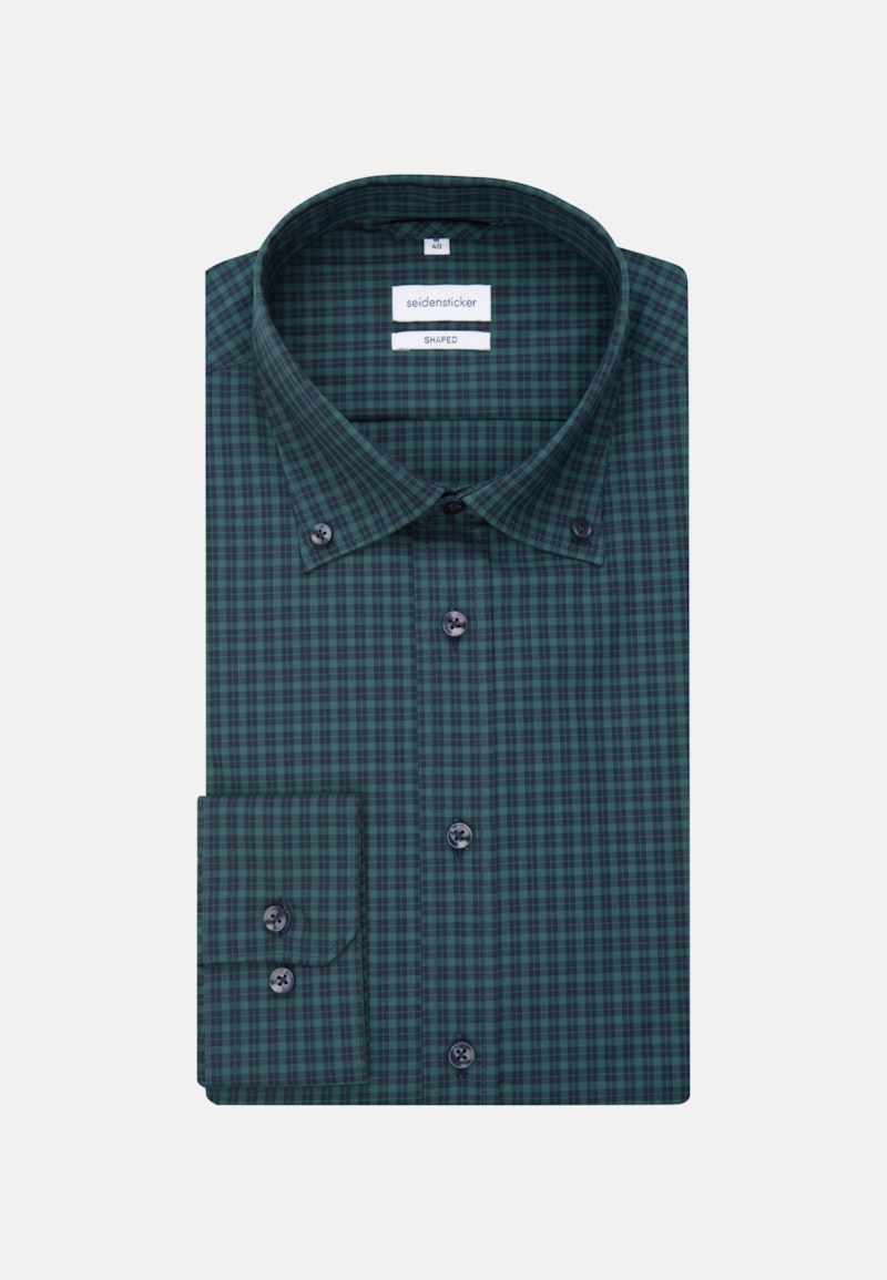 Bügelfreies Popeline Business Hemd in Shaped mit Button-Down-Kragen