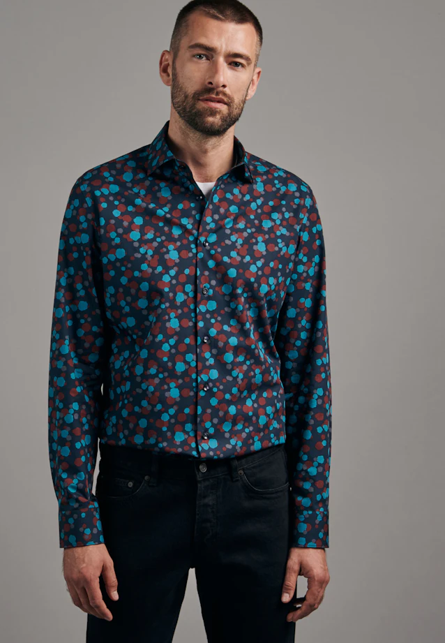 Slim Business Hemd Druck in Türkis/Petrol |  Seidensticker Onlineshop