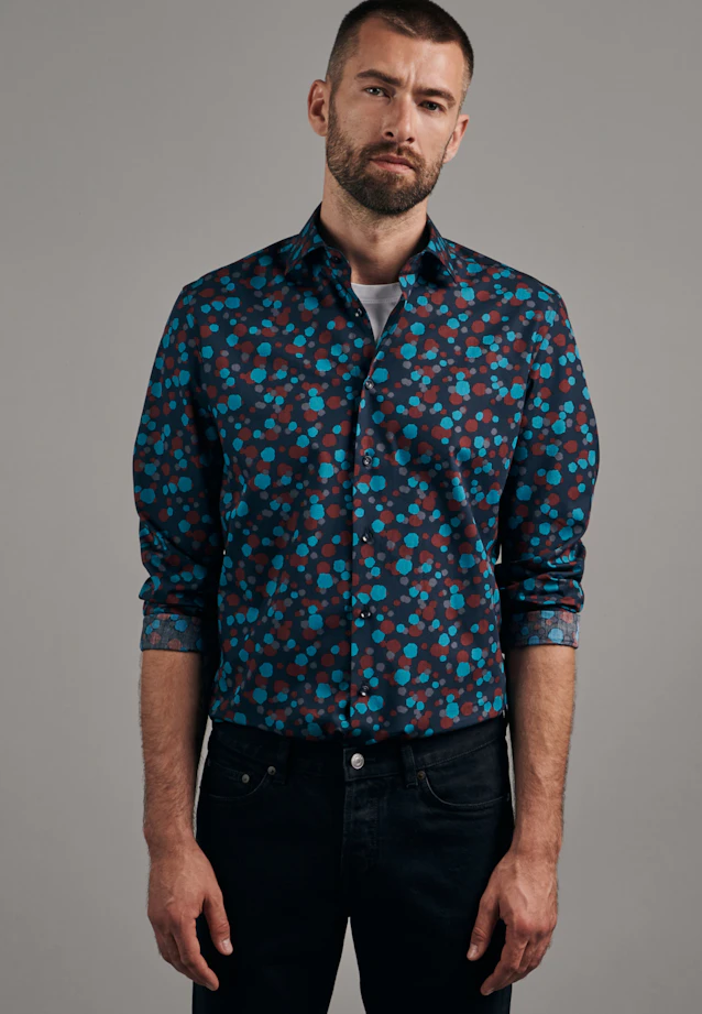 Slim Business Hemd Druck in Türkis/Petrol |  Seidensticker Onlineshop