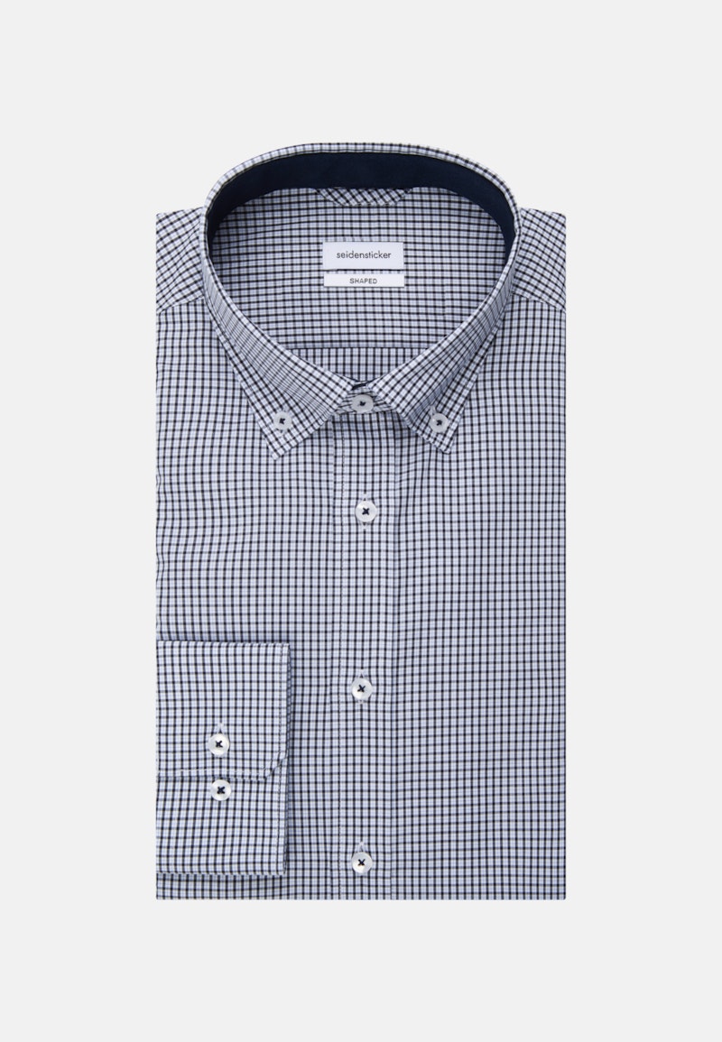 Bügelfreies Popeline Business Hemd in Shaped mit Button-Down-Kragen