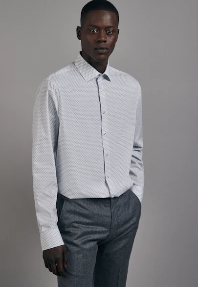Shaped Business Shirt Print in Dark Blue |  Seidensticker Onlineshop