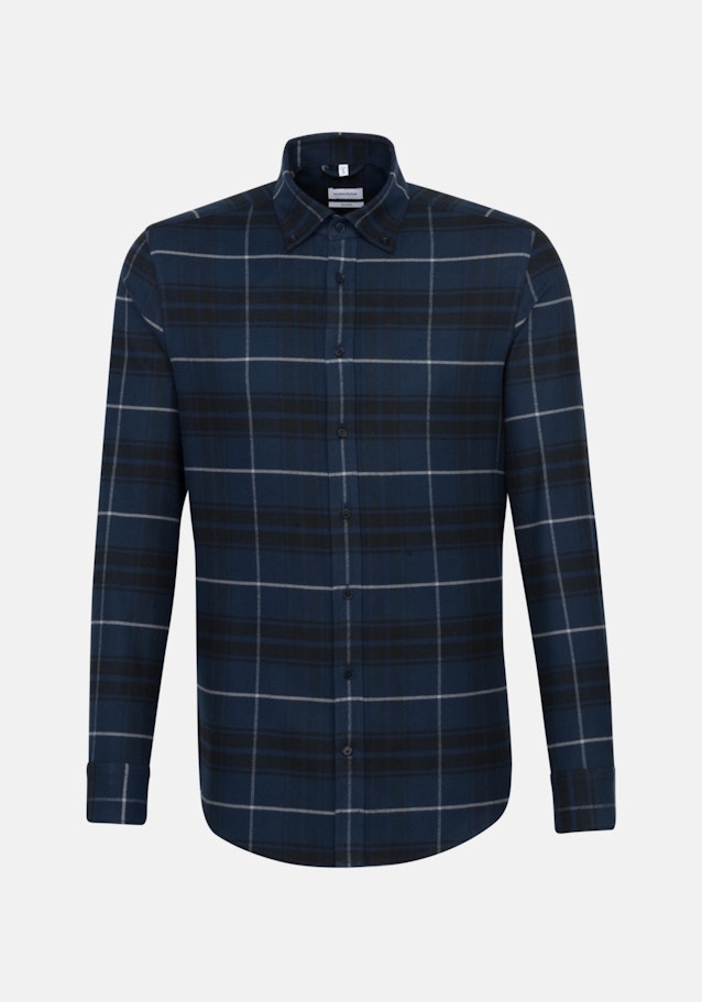 Flanell Business Hemd in Shaped mit Button-Down-Kragen in Dunkelblau |  Seidensticker Onlineshop