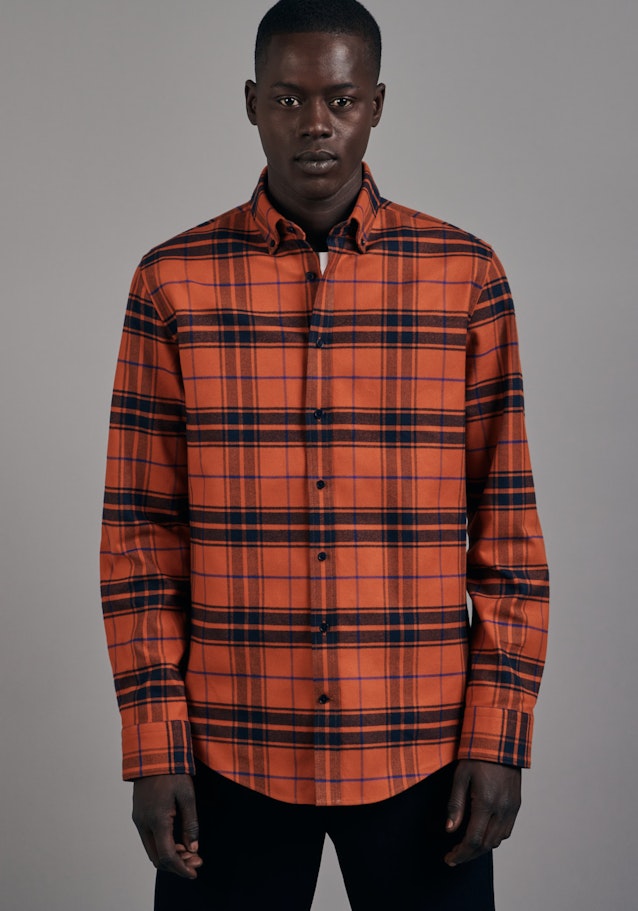 Flanell Business Hemd in Shaped mit Button-Down-Kragen in Orange |  Seidensticker Onlineshop