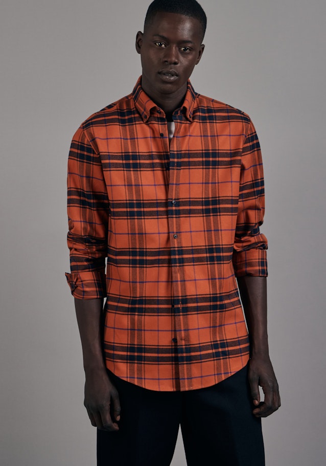 Flanell Business Hemd in Shaped mit Button-Down-Kragen in Orange |  Seidensticker Onlineshop