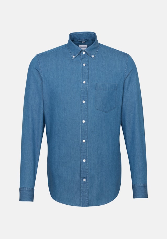 Denim Business Hemd in Shaped mit Button-Down-Kragen in Mittelblau |  Seidensticker Onlineshop
