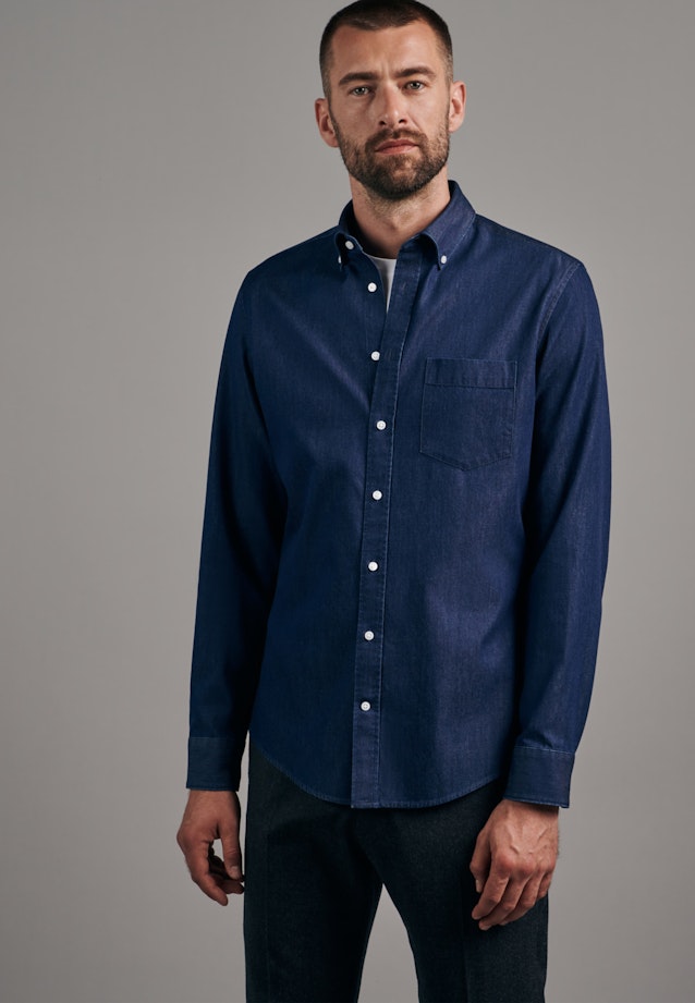 Denim Business Hemd in Shaped mit Button-Down-Kragen in Dunkelblau |  Seidensticker Onlineshop